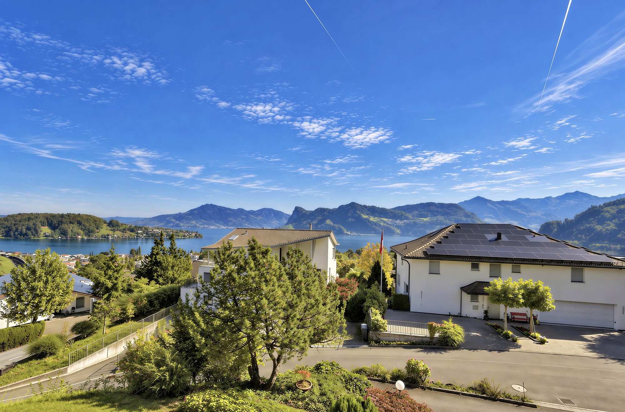 Panorama auf Vierwaldstättersee und Berge von der Wohnung in Hergiswil bei Luzern